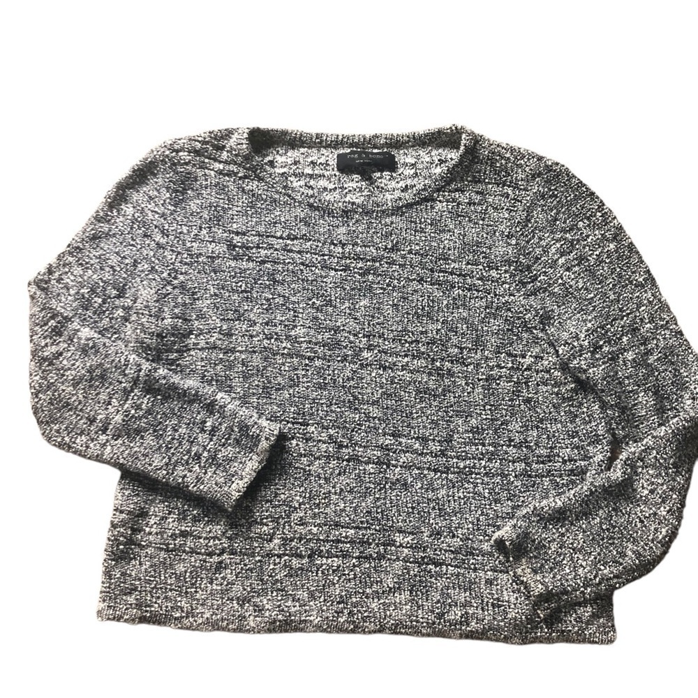 Rag & Bone Nubby Textured Scoop Neck Loose Boxy Knit Sweater L Black White